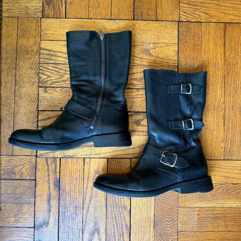 FRYE Moto Black Leather 3-Buckle Jayden Boots, Women 8 EUC - Picture 12 of 12
